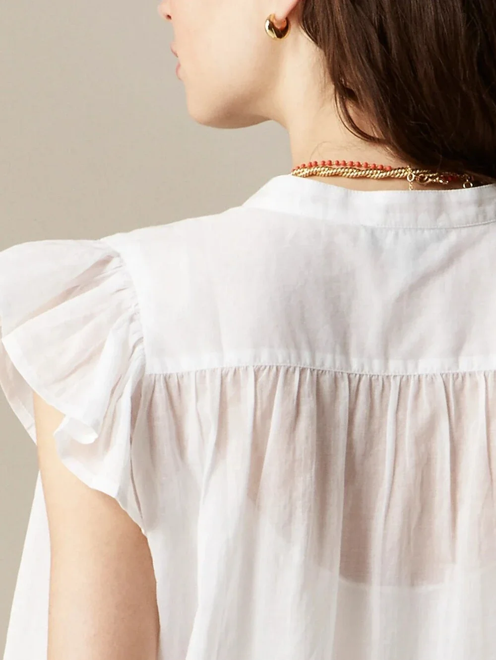 J. Crew Flutter-sleeve button-up shirt in cotton voile, White, Size XL